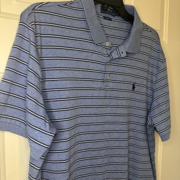 Polo Ralph Lauren Classic Fit Short Sleeve Shirt Blue White Stripes Men’s Large - Picture 3 of 8